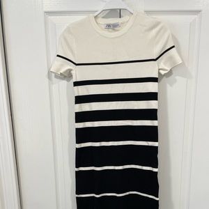 NWT ZARA black and white stripe knit dress szS
